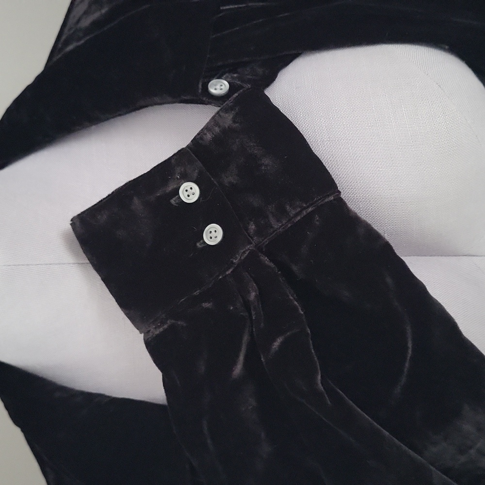 Talbots Black Velvet Button Front Shirt Sz L - Picture 8 of 10